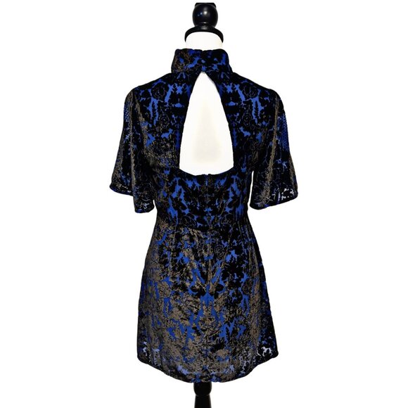 Anthropologie Velvet Rose Floral Mini Dress Mock A-Line Botton Flare Open Back - Picture 7 of 13